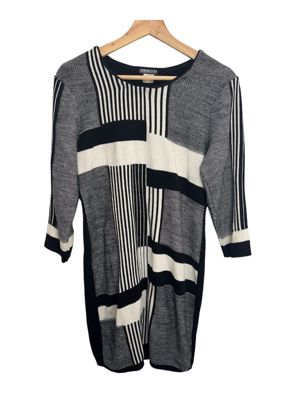 VENUS Geometric Colorblock Sweater Dress Black White Gray Size L
